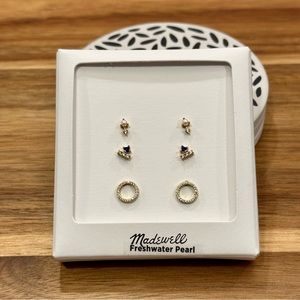 ✨ Madewell Sparkle Set of 3 Stud Earrings, Sapphire/Pearl/Crystal